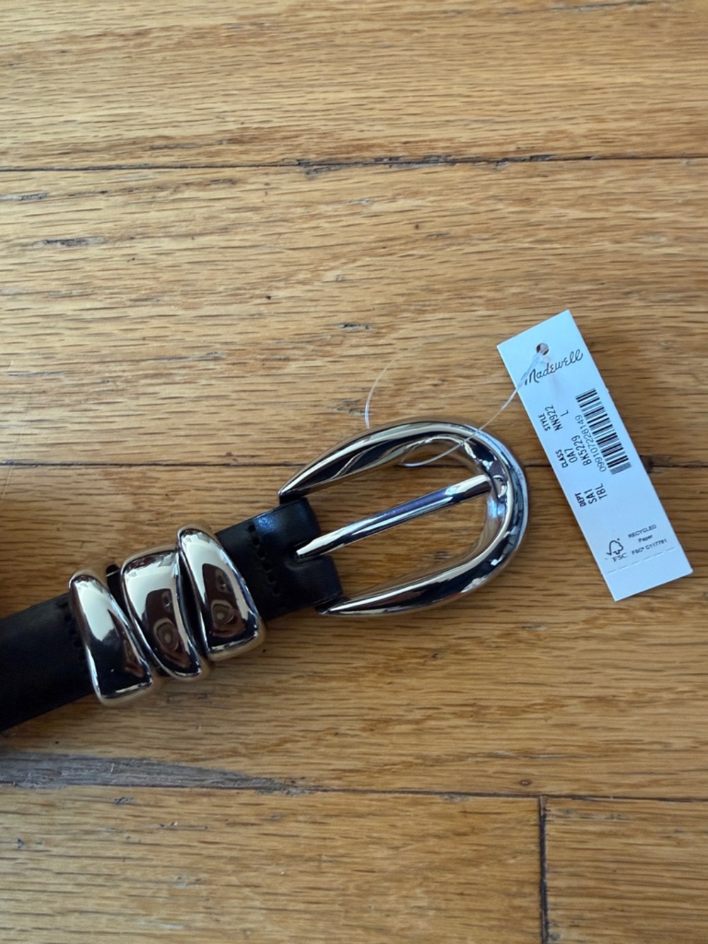 Madewell Black Triple Metal Keeper Belt NWT Size Large - Picture 3 of 4